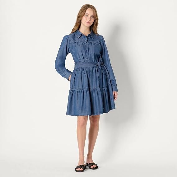 Blue Denim Shirt Dress With Belt imagen 4